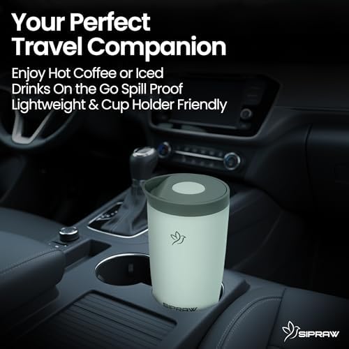 12oz Travel Coffee Mug with Lid | Insulated Stainless Steel Tumbler for Hot & Cold Drinks | Leakproof, Reusable, BPA Free, Dishwasher Safe, Cup Holder Friendly, Pastel Green
