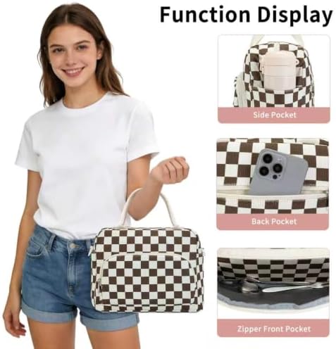 GASSDA Lunch Box for Women Insulated Lunch Bag Women Adult Cute Lunch Bags Reusable Lunchbox Cooler Tote Bag for Work Picnic (White-Coffee)
