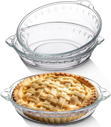 Uiifan 2 Pcs Mini Glass Pie Pan 6 Inches, Clear Baking Dish with Handles