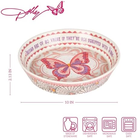 Dolly Parton Jeweled Mosaic Butterfly Design Pie Quiche Dish Stoneware, Oven Safe, Bakeware, Baking Dish, 10 Inch