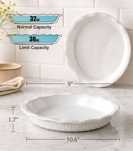 Lareina 9 Inch Ceramic Pie Pan, 36oz Pie Plate for Baking with Recipe Book