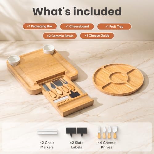 SMIRLY Charcuterie Board Set with Serving Accessories, Bamboo