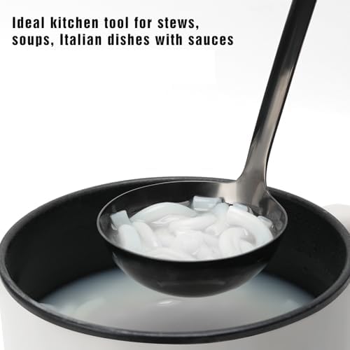 12-Inch Black Stainless Steel Soup Ladle, Metal Ladle Spoon