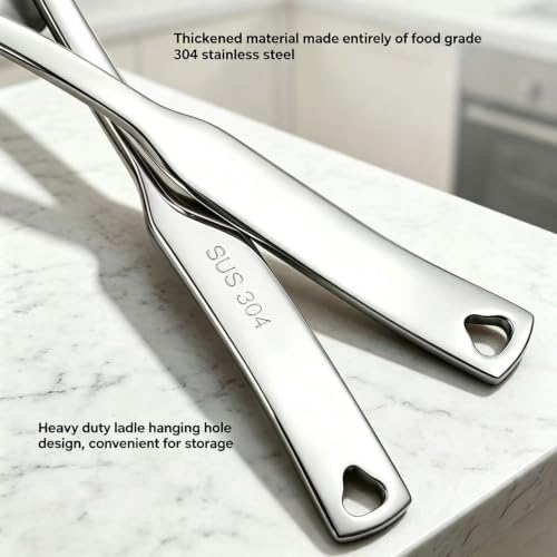 Soup Ladle 304 Stainless Steel Heavy Duty Ladle with Pour Spout Gravy Ladle for Serving, Cooking, Soups, Sauces, Stews and More, 11.8 inch