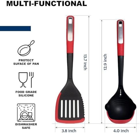 Spatula and Ladle Set, Multi-Functional Silicone Edge Cooking Utensil Set with Heat Resistant, Dishwasher Safe & Non-Scratch Design for Non-Stick Cookware