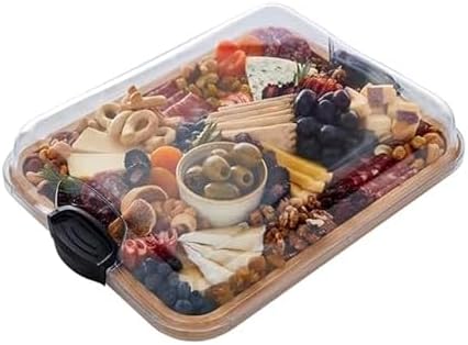 FAREBERWARE Build-A-Board Bamboo Cutting Board with Single Storage Compartment, Clear Locking Lid, Black Handles, Perfect for Charcuterie & Snacks, Pack of 2