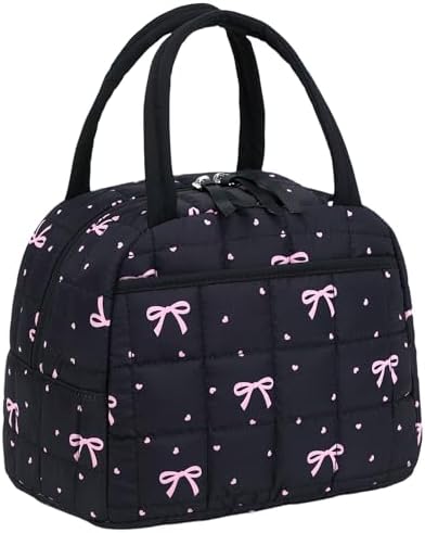 BTOOP Lunch Box for Women Men Cute Corduroy Lunch Bags Large Capacity Insulated Lunch Tote Bag For Work Travel Or Picnic (Pink Bow)