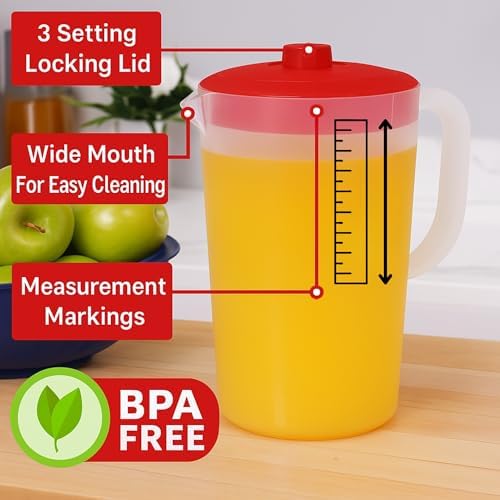 Water Pitcher with Lid 1 Gallon Pitcher BPA Free & Phthalate Free - Red