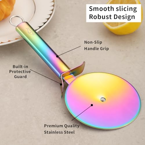 Berglander Pizza Wheel, Rainbow Titanium Plating Stainless Steel Pizza Cutter, Super Sharp Pizza Slicer With Titanium Colorful Plating, Pastry Cutter, Easy to Clean And Stored