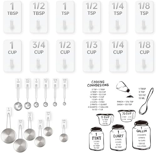 12 Pack Stainless Steel Hooks for Measuring Cups and Spoons with Stickers