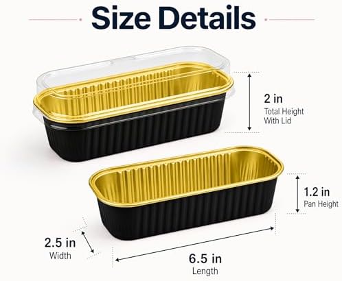 50 Pack Black Gold 6.8oz Mini Cake Pans with Lids