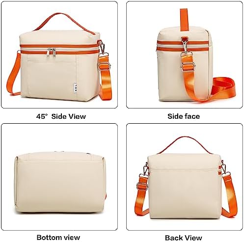 NOL 8L Insulated Lunch Bag for Women, Medium(normal), Cream/orange