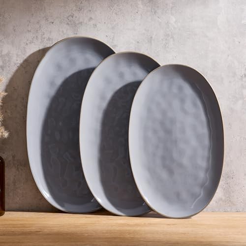 famiware Serving Platters Set of 3 Sizes - Oval, Dark Grey