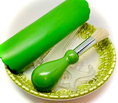 BonCera, Premium Ceramic Garlic Grater Plate Set - Green Embossed