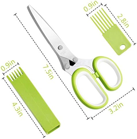 5-Blade Herb Cutter Scissors with Safety Cover, Cleaning Comb - Green