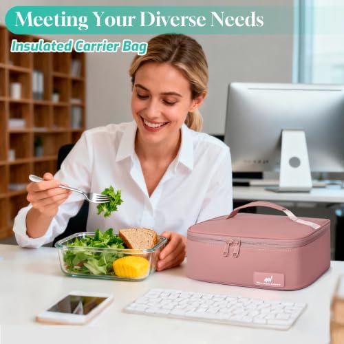 NOL Natural Organic Lifestyle Insulated Lunch Bag for Adults –Compact Cooler Lunch Box with Food-Grade Lining, Waterproof Lunch Bag for Work, Travel | Portable Thermal Meal Tote with Handle,Dark pink