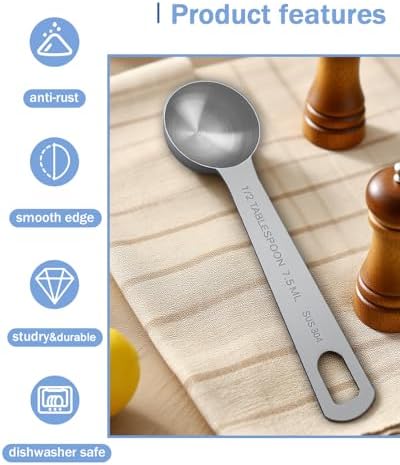 Teaspoon Measuring Spoons, 7.5mL (7.5 cc | 1/4 oz) Stainless Steel Teaspoon Scoop, Long Handle Metal Measuring Spoons for Cooking,Baking (0.25 OZ)