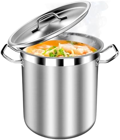 STOCKPOT Stainless Steel 24 Quart Stock Pot with Lid, 3-Ply Base, Soup Pot 6 Gallon, Polished Finish, Suitable for Stovetop and Oven, Dishwasher Safe