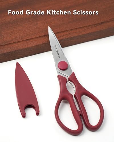 Kitchen Scissors for Food, HUNTER.DUAL Heavy Duty Come Apart Poultry Shears for Cooking, All Purpose for Cutting Chicken, Meat, Fish & Vegetables (Red, 8.35 Inch)