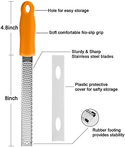 8-Inch Lemon Zester & Cheese Grater, 18/8 Stainless Steel, Orange