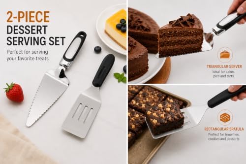 2-Piece Stainless Steel Pie & Cake Server Set | Small Spatulas for Cookies, Brownies, Cheesecake, Tarts, Pizza, Lasagna, Quiche and more