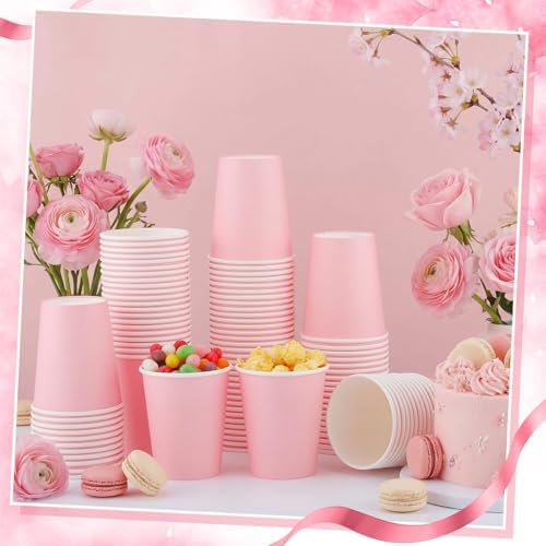 NatNarr 100 Pack Pink Paper Cup, 9oz Pink Party Cups Drinking Cups