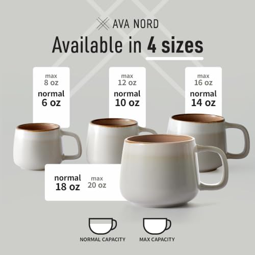 Ava Nord Large Stoneware Ceramic Coffee Mugs Set of 4 | 16 oz | Sage Ash