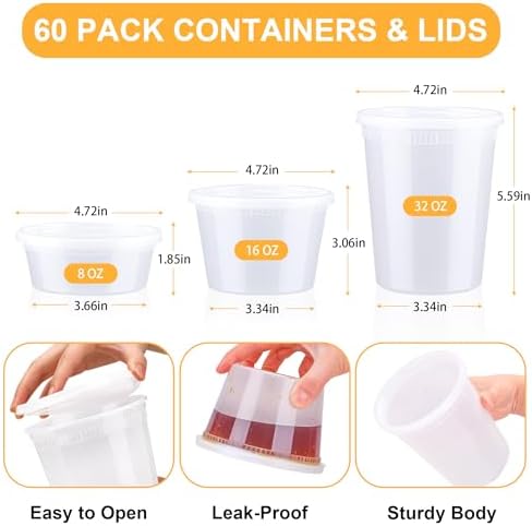 BYSNOW 60 Sets Deli Containers with Lids Plastic Food Storage Containers