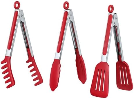 HST 3 Pack Kitchen Tongs, Non Stick Stainless Steel 9 Inch Tongs
