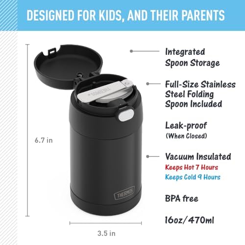 THERMOS FUNTAINER Food Jar with Spoon, 16oz, Matte Black