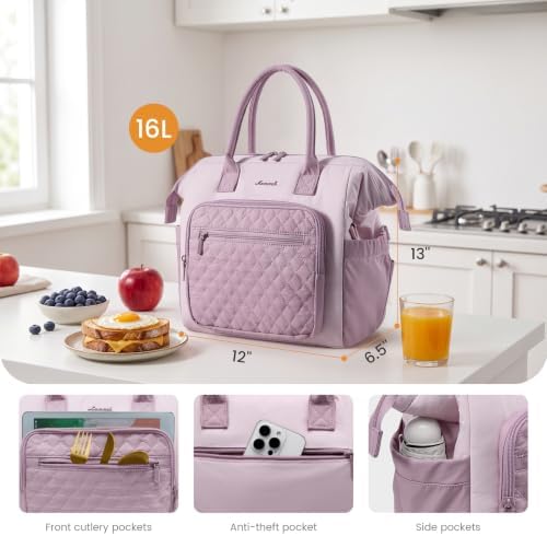 LOVEVOOK Lunch Bag Women,Puffy Insulated Lunch Box Women with Cup Holder