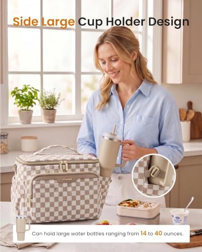 LOVEVOOK Corduroy Lunch Box for Women Wide Opening Cute Insulated Lunch Box