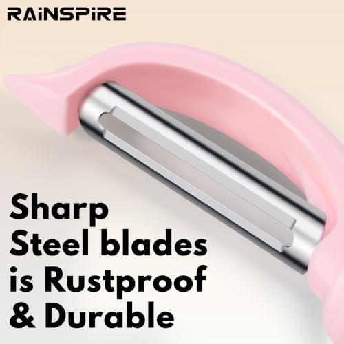 Rainspire Vegetable Peeler Potato Peelers for Kitchen, Sharp Stainless Steel Blades Veggie, Comfortable Handle Fruit Peeler, Carrot Peeler Apple Peeler Dishwasher Safe (2, Pink)