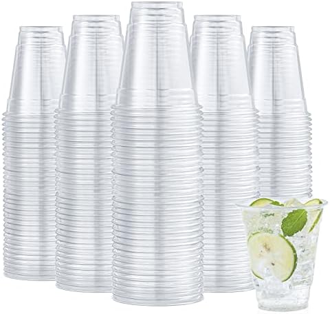 Turbo Bee 200 Pack 12 OZ Clear Plastic Cups, Disposable Crystal Plastic Party Cups for Iced Coffee, Smoothie, Slurpee, or Any Cold Drinks