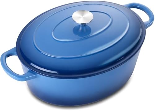Leonyo 5-Quart Enameled Cast Iron Oval Dutch Oven Pot with Lid, Blue