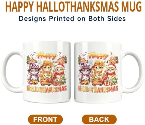 Happy Hallothanksmas Cute Cats Coffee Mug,11oz Fall Autumn Cup