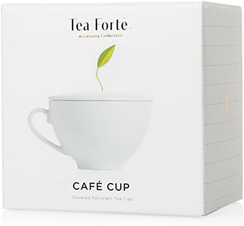 Tea Forte Cafe Cup White Porcelain Tea Cup and Lid, Steeps 8 oz., Microwave and Dishwasher Safe (Pack of 2)