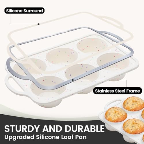Vinino Jumbo Muffin Pan with Metal Reinforced Frame-1Pack, Large Silicone Cupcake Pan for Baking 6 Cup Jumbo Size, Silicone Muffin Tray, Cupcake Baking Pan Molds for Oven Dishwasher Safe-Cream