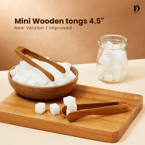 4.5" Mini Wooden Tongs (2 Pcs) - Small Kitchen Tongs for Precision Serving and Cooking, Tea, Food, Snack, Sugar cube, Tiny