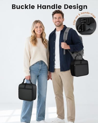 Insulated Lunch Box for Men Small, Black Mens Lunch Bag with Strap