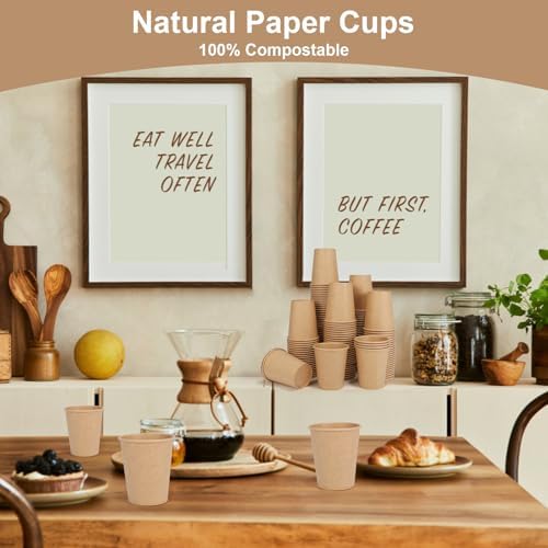 Disposable Cups, 100 Pack 8 Oz Kraft Paper Cups, Paper Coffee Cups, Disposable Cups 8 oz for Hot or Cold Beverage