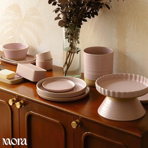 MORA Ceramic Tart Pan, 9.5 Inch Large Porcelain Baking Dish for Tarts, Quiche, Pie, Flan etc. Fluted Ruffled Edge, Oven, Microwave, Freezer, and Dishwasher safe - Great Gift For Bakers - Dawn