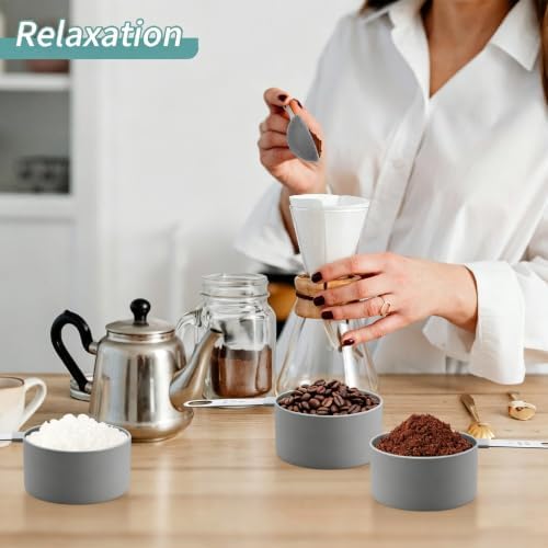 Measuring Cups Set Measuring Spoons Set, Nesting Measure Cups with Stainless Steel Handle, For Measuring Dry and Liquid Ingredients Small Teaspoon with Plastic Head (Grey)