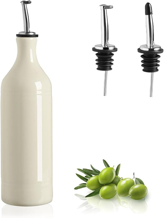 Sweejar Large Ceramic Olive Oil Dispenser Bottle, Opaque Oil Cruet Protects to Reduce Oxidation, Suitable for Storage Vinegar, Soy Sauce & Other Liquids, Pack of 1, 24 Fl Oz(Beige)