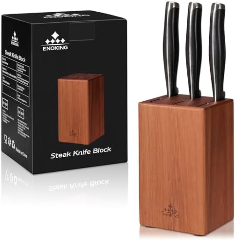 ENOKING 5.5" Steak Knife Block without Knives，Acacia Wood Knife Holder with 6 Slot, Small Knife Storage for Home/Kitchen