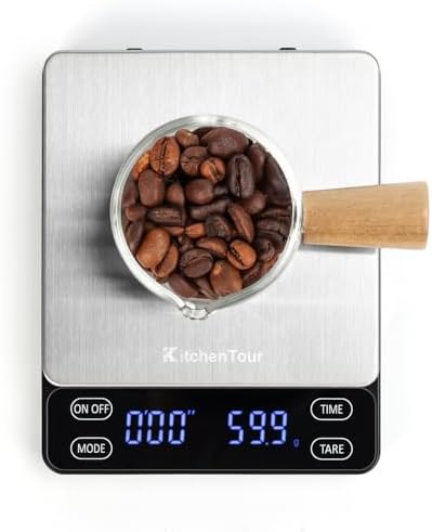 KitchenTour Nano Coffee Scale with Timer 3kg/0.1g, 3 Mode for Espresso Machine and Pour Over, High Precision Pour Over Drip Espresso Scale with Back-Lit LCD Display