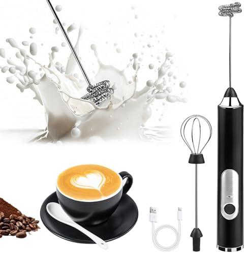 Milk Frother Handheld, Rechargeable Coffee Frother Wand, Drink Mixer, Black