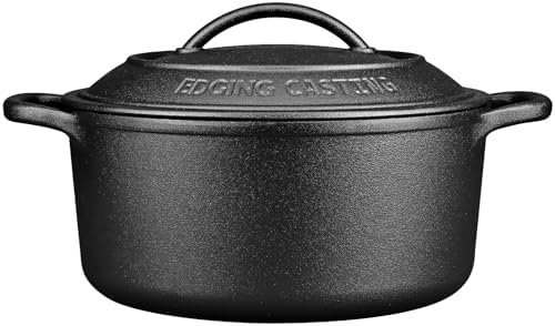 EDGING CASTING Pre-Seasoned Cast Iron Dutch Oven Pot with Lid Dual Handle, Sourdough Bread Baking Pots, Bread Oven, Camping, Grill, Induction, Electric, Round 7 Quart, Black