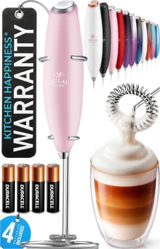 Zulay Kitchen Powerful Milk Frother Wand With Duracell Batteries - Ultra Fast Handheld Drink Mixer - Electric Whisk Foam Maker for Coffee, Lattes, Cappuccino & Matcha - Z1 Motor - Cotton Candy