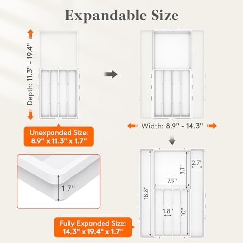 Lifewit Expandable Silverware Drawer Organizer, Utensil Tray for Kitchen